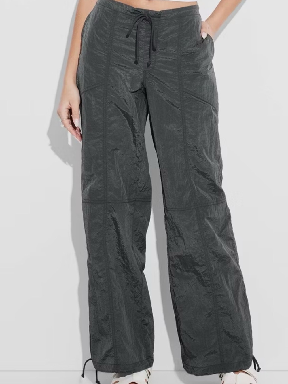 wild fable Deep Charcoal Mid-Rise Wide-Leg Drawstring parachute Pants